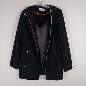 Calvin Klein Hooded Anorak Raincoat Black Women's Size M Water Resistant